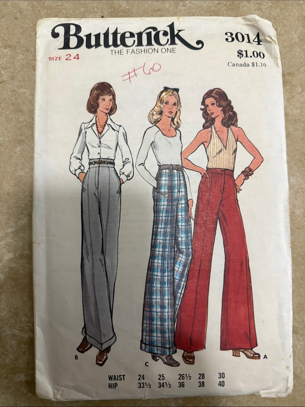Vintage Butterick Wide-Leg High-Waist Pants Pattern